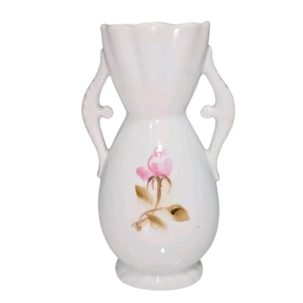 Ucagco Japan Vase Double‎ Handle Vintage 8 Inch Floral Hand Painted Porcelain